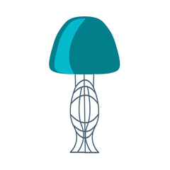 Single table lamp on three legs with a red shade, isolated on a white background. Vector drawing in flat style.