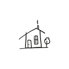 Hand drawn house. Vector icon in a sketch style. Isolated on white background.