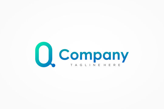 Initial Letter Q Logo. Blue Green Ellipse Style Linked with Dot Liquid isolated on White Background. Usable for Business and Technology Logos. Flat Vector Logo Design Template Element.