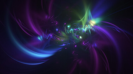 Abstract colorful blue and violet glowing rays. Fantasy light background. Digital fractal art. 3d rendering.