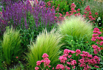 decorative tufts, which he creates from narrow, deep green leaves, above which creamy white laths...