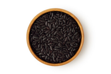 Black venus rice in wooden bowl on white background © calypso77