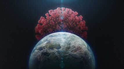 3d rendering Coronavirus covering the earth in space