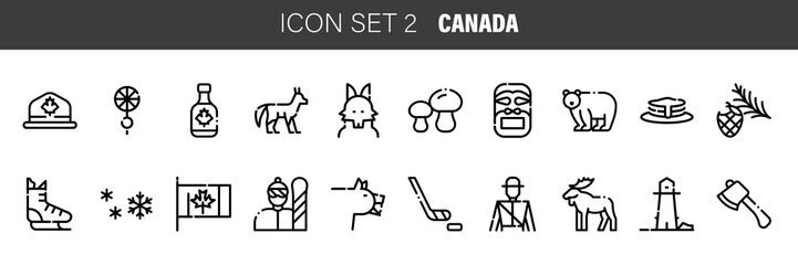 Canada icons in thin line style. icon set. Vector illustration
