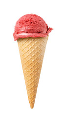 strawberries ice cream waffle cone on white background