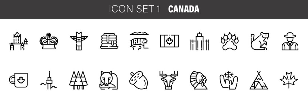 Canada icons in thin line style. icon set. Vector illustration