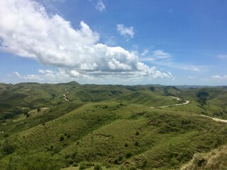 Sumba landcape, horses in savana, waterfalls