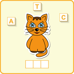 worksheet for preschool kids/ Words puzzle educational game for children. Place the letters in right order.