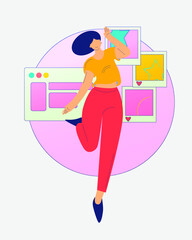 Social media web concept. Modern style flat illustration. Bright saturated character color