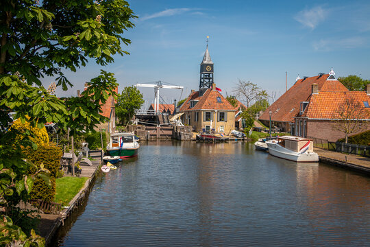 Hindeloopen a beautiful town in the Netherlands on the IJsselmeer, province of Friesland with canal boats and a harbor