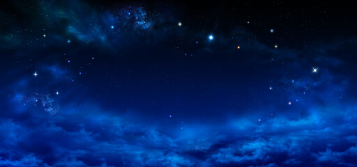 Naklejka na ściany i meble Nebula and stars in night sky - Blue Space background