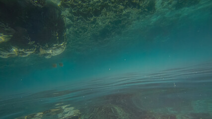 Panoramic scene under water and blue background