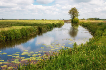 The Netherlands a wet country full of ditches and canals, sailing boats and vast plains with grassland, photos taken in Friesland Gaasterland region