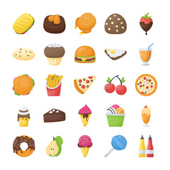 Food and Drinks Flat Icons Set 