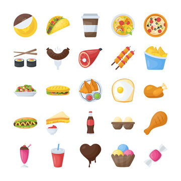 Food and Drinks Flat Icons Pack 