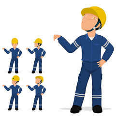 Set of industrial worker is pointing down