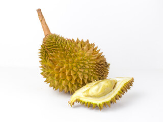 Obraz premium Durian on white background. Durian is a fruit that has been referred to as the King of fruits of South East Asia.