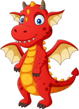 Cute red dragon cartoon. Vector illustration