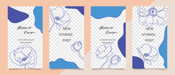 Social media stories and post creative vector set. Abstract shapes background template with floral and copy space for text and images. Vector illustration.
