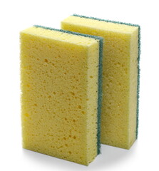 Yellow cleaning sponges isolated on white background