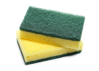 Yellow cleaning sponges isolated on white background