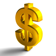 Dollar Currency Symbols Gold Color, 3d render isolated on white background