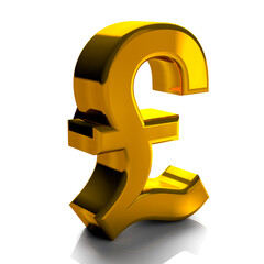 Pound Currency Sign Symbols Gold Color, 3d render isolated on white background