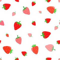 Strawberry hand drawn seamless pattern on white background.