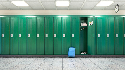 School corridor with lockers. 3d illustration