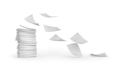 flying business documents isolated on white. 3d illustration