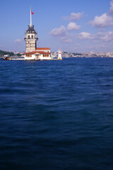 Maiden's tower, symbol of Istanbul, Turkey, Blue sky and sea