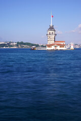 Maiden's tower, symbol of Istanbul, Turkey, Blue sky and sea