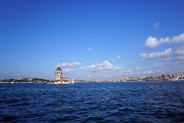 Maiden's tower, symbol of Istanbul, Turkey, Blue sky and sea
