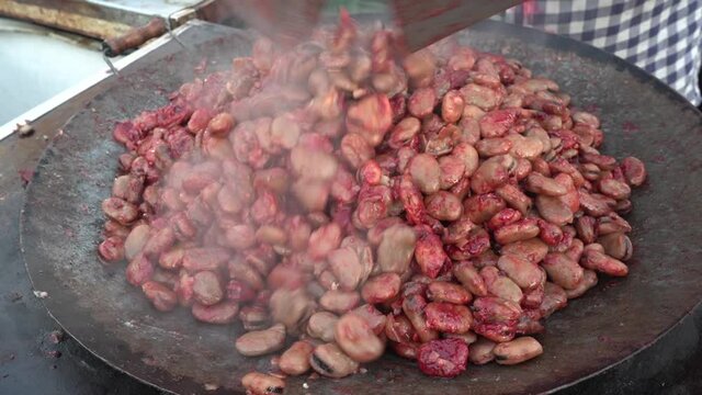 Traditional Kurdish Fried Meat Balls, Close Up Slowmotion. Fast Food on Streets of Kurdistan, Iraq