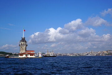 Maiden's tower, symbol of Istanbul, Turkey, Blue sky and sea