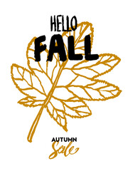 Autumn sale typography flyer template with lettering. Bright fall leaf. Poster, card, label, banner design. Vector illustration EPS10