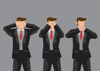 Businessmen Cover Ears Eyes and Mouth Cartoon Vector Illustation