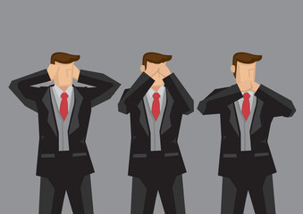 Fototapeta premium Businessmen Cover Ears Eyes and Mouth Cartoon Vector Illustation