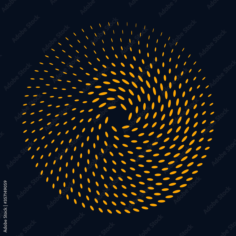 Poster halftone round as icon or background. orange abstract vector circle frame with waves as logo or embl