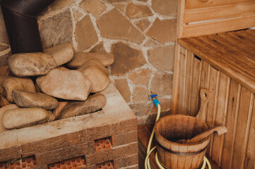 Sauna. The bathhouse. The interior of the sauna.