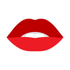 Red lips: a little open mouth with teeth. Vector illustration element design.