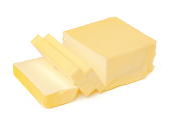 Block of butter isolated on white background