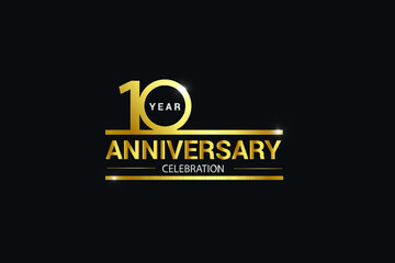 10 year anniversary celebration logotype. anniversary logo with golden and Spark light white color isolated on black background, vector design for celebration, invitation card greeting card-Vector