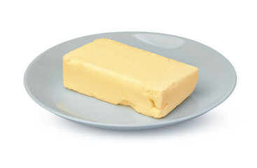 Butter on white plate isolated on white background