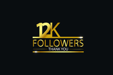 12K,12.000 Followers celebration logotype. anniversary logo with golden and Spark light white color isolated on black background, vector design for celebration, Instagram, Twitter - Vector