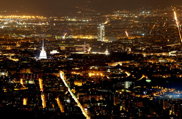 night view of Turin city in Northern Italy