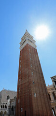 Venice in Italy and the bell tower of Saint Mark in backlight