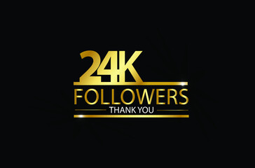 24K, 24.000 Followers celebration logotype. anniversary logo with golden and Spark light white color isolated on black background, vector design for celebration, Instagram, Twitter - Vector