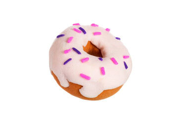 Donut with sprinkles isolated on white background. Soft plasticine craft