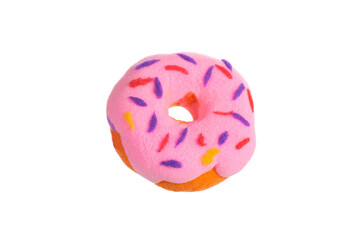 Donut with sprinkles isolated on white background. Soft plasticine craft